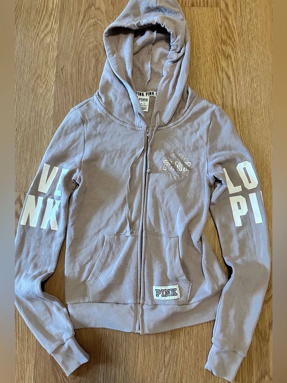 PINK Victoria's Secret Light Mauve Zip-Up Hoodie Jacket Pocket Light Pink/White